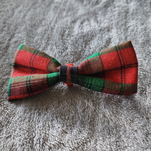 NWOT Handmade Red Green Plaid Christmas Bowtie Collar Accessory Small Dog Cat - Picture 1 of 4